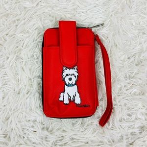 NWOT MARC TETRO red faux leather black & white striped Scottish Terrier wallet